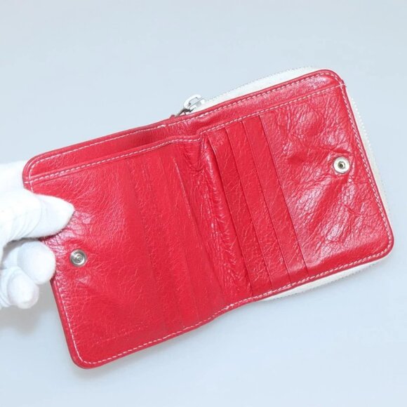 BALENCIAGA Bifold Wallet Leather Red Silver Auth - Picture 10 of 16
